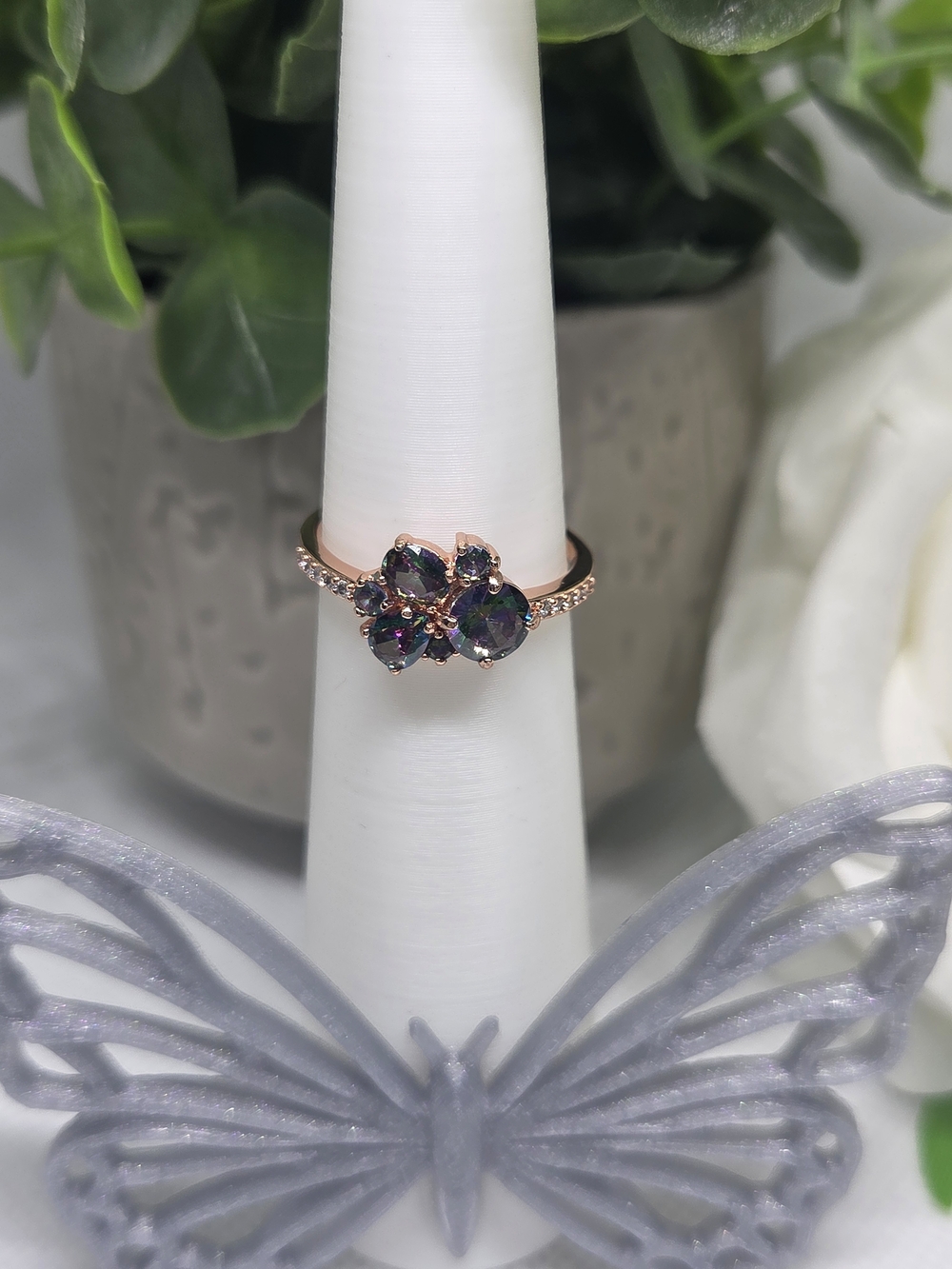 BP Alexandrite Cluster Ring On Rose Gold Plating